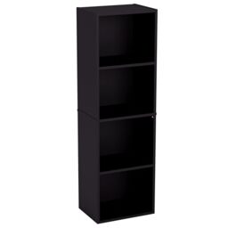 Vida Designs Oxford 4 Tier Cube Bookcase, Black Wooden Shelving Display Storage Unit Office Living Room Furniture