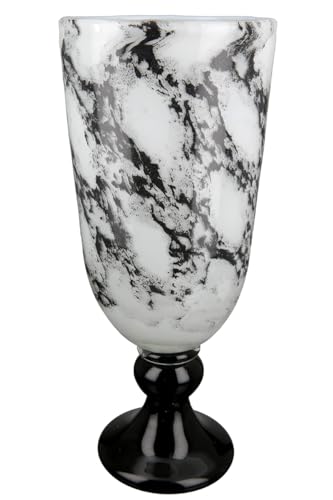 GILDE Decorative Vase Trophy on Base – Glass Vase Marble Look – Elegant Decoration Living Room – Gift Birthday Gift – Colours: Black White Height 31 cm