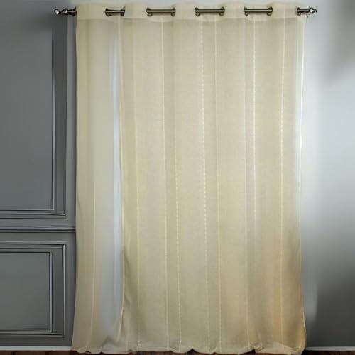Homemaison Fantasy 3-Weave Net Curtain Polyester Vertically Striped Round Eyelets Diameter 4 cm Ready to Hang Window 140 x 260 cm Ivory