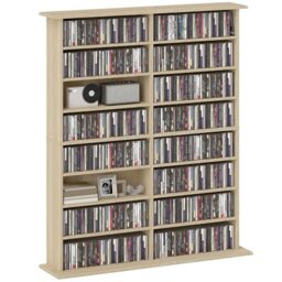 HOMCOM 720 CD/396 DVD Storage Unit 12 Adjustable Shelves Nature Wood Finish