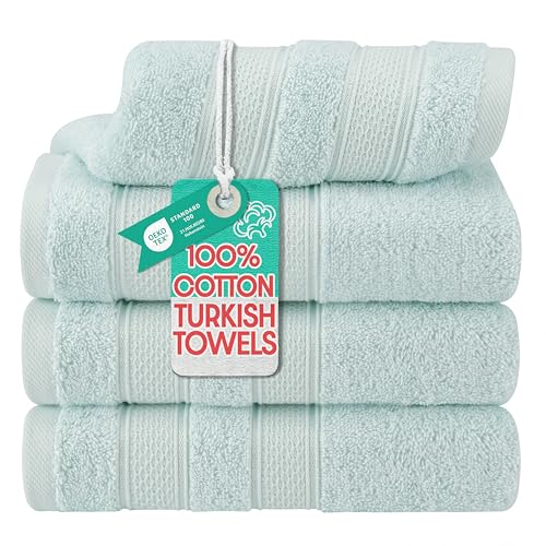 American Soft Linen Salem 100% Cotton Turkish 4 Piece Hand Towels for Bathroom, 600 GSM Soft Absorbent Quickdry Hand Face Towel Set, Mint