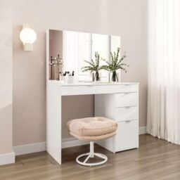 Ava 5 Drawer Dressing Table and Mirror, White.