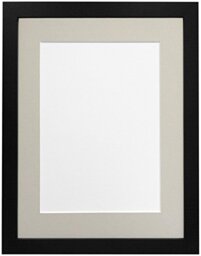"FRAMES BY POST 25mm wide H7 Black Picture Photo Frame with Light Grey Mount 30""x20"" for Pic Size A2 (Plastic Glass)"
