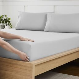 King Size Fitted Sheet Only with Full Elastic & Built in Corner Sheet Straps to Prevent Shifting - Soft & Breathable Brushed Microfiber Bottom Sheet, King, Silver