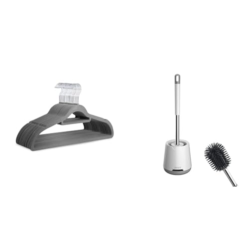 KEPLIN Velvet Hangers 20 Pack - Non-Slip Clothes Hangers with Tie Bar & 360?? Hook - Durable & Sturdy & Ibergrif M34152 Silicone Toilet Brushes & Holders, Deep Cleaner, Toilet Brush