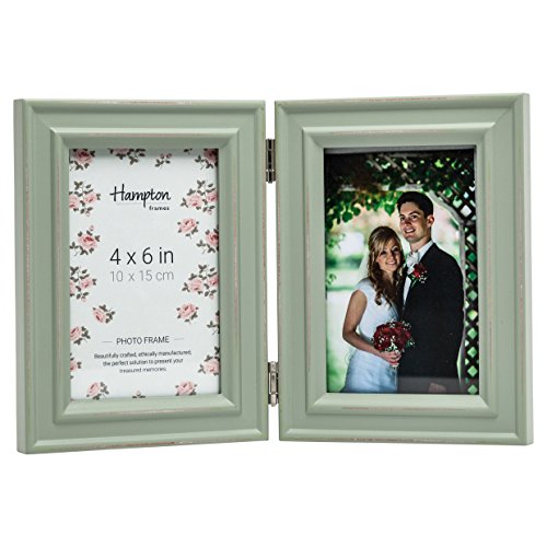 Hampton Frames PALOMA Hinged Double - 4x6 (10x15cm) Sage Green Picture Photo Frame Glass PAL301904S