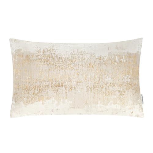 The-TINOART Lumbar Decorative Modern Soft Velvet Cushion Covers for Sofa Living Room Bedroom Car Light Beige White 12x20 Inch