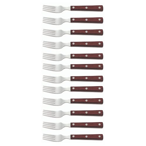 Arcos Table Knives - Box 12 Pieces Steak Fork - Stainless Steel 18/10 and 195 mm (7.68 Inch) - Handle Pack Wood Brown Colour (12 Piece)