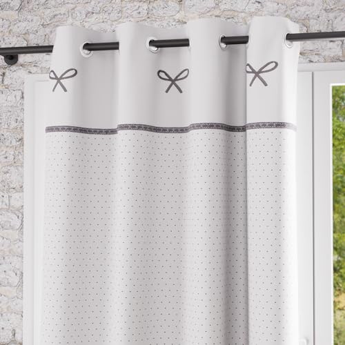 Soleil d'ocre, Emilie Embroidered Cotton Curtain with Eyelets 135 x 250 cm White