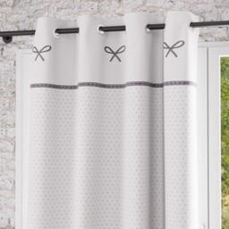 Soleil d'ocre, Emilie Embroidered Cotton Curtain with Eyelets 135 x 250 cm White