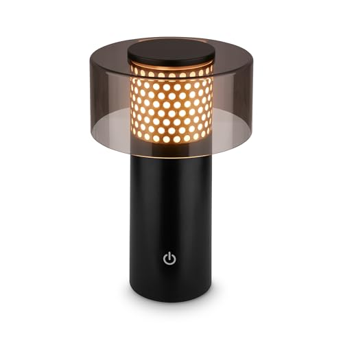 BRILONER - Rechargeable LED Table Lamp IP44 with Touch, Dimmable, Warm White Light, LED, Battery, Cordless, 13X20.5 cm, Black-Gold