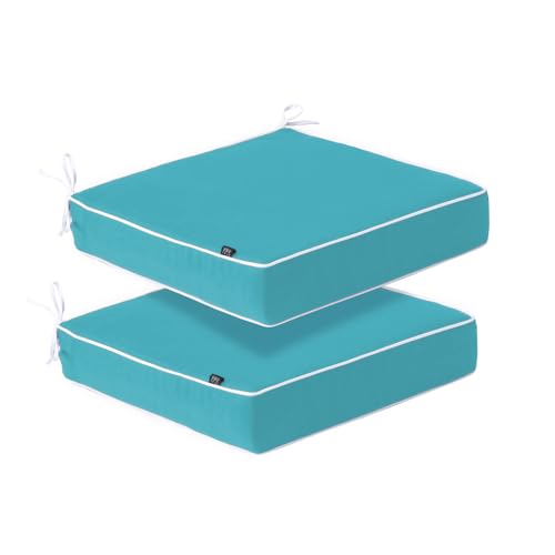 "PNP FKJP 2 Pack Outdoor Chair Cushion, Weather-Proof Patio Seat Cushion with Non Skid Ties, 20"" X 20"" X 4"", Aqua Blue (Cushion + Cover)"