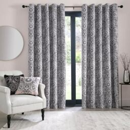 "Laurence Llewelyn-Bowen Black & Natural Floral Blackout Curtains - W90 x L72"" (229 x 183cm) - Thermal Insulated Mandala Bohemian Drapes for Living Room & Bedroom"