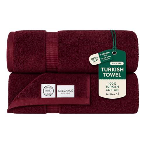 "SALBAKOS Turkish Luxury Hotel and Spa Turkish Cotton, Organic, Eco-Friendly Bath Sheet (Set of 2) Bath Sheets 35""x70""- Qty 2 Wine"