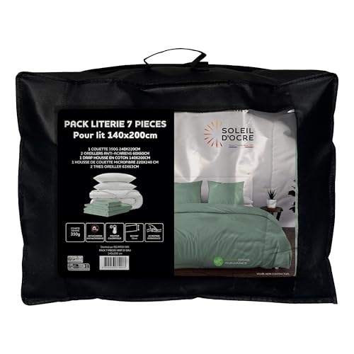 Soleil d'ocre, Boheme 7-Piece Duvet and Bedding Set Water Green for Bed 140 x 200 cm