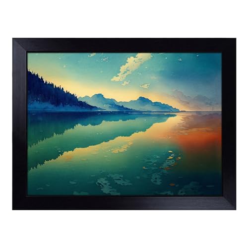 Lap Tray with Bean Bag Cushion, Glowing Lake Art - Handmade in the UK, Raised Wooden Edge, Padded Cushion, Heat-Resistant Wipe-Clean Surface, for Meals, Laptops and Crafts