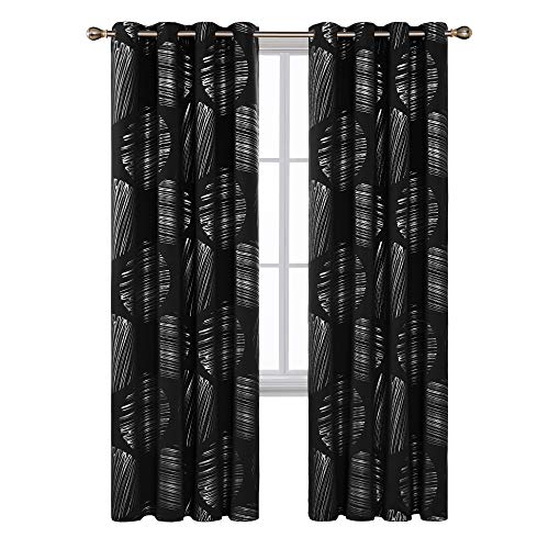 Deconovo Ring Top Thermal Insulated Curtains Circel Pattern Foil Printed Window Treatment for Bedroom, Polyester, Black, 46 x 90 Inch