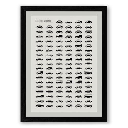Modern Cars Reference Chart Graphic Design Framed Wall Art Print A3 (42×29.7cm) Black, Wall Decor for Living Room, Bedroom, Office & Home, Ready to Hang, Art Gift