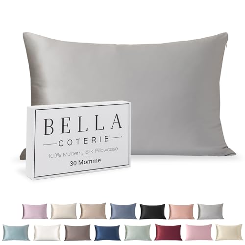 Bella Coterie Luxury Silk Pillowcase for Hair and Skin - 30 Momme - 100% Pure 6A Mulberry Silk - Super Soft - Perfectly Plush [Standard, Silver]