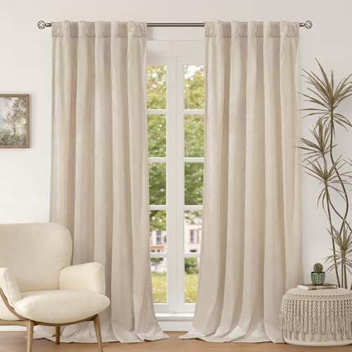 BGment Cream Beige Velvet Curtains 84 Inches for Living Room, Thick Luxury Thermal Insulated Blackout Curtains Soundproof Back Tab and Rod Pocket Super Soft Drapes for Bedroom, 2 Panels, 42 x 84 Inch