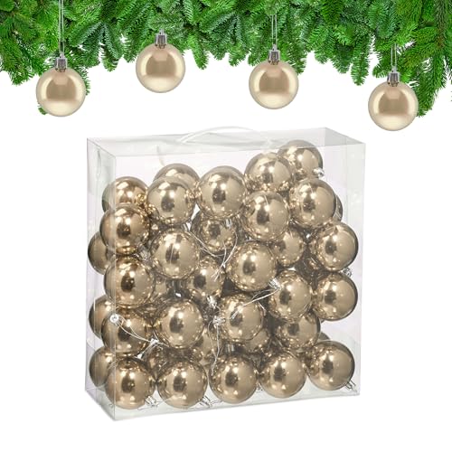 Relaxdays Christmas Baubles, Set of 50, Festive Tree Ornaments, D: 6 cm, Holiday Decorations, Plastic, Shiny, Champagne
