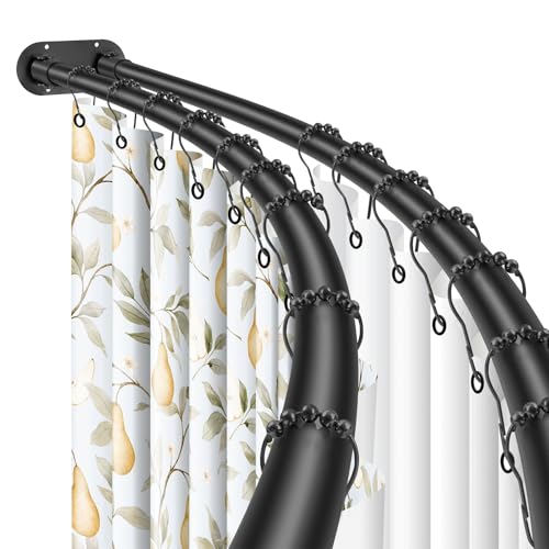 "Anndason Double Curved Shower Curtain Rod 42 to 72 Inches Elegant Double Shower Curtain Rod Adjustable Wall Mounted Double Shower Curtain Pole for Bathroom (Black, 42 to 72"")"