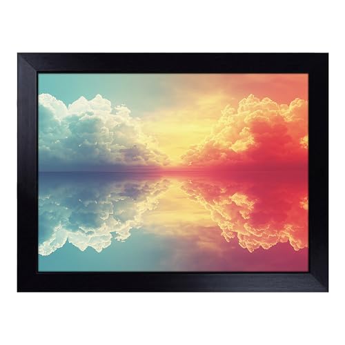 Lap Tray with Bean Bag Cushion, Sunrise View - Handmade in the UK, Raised Wooden Edge, Padded Cushion, Heat-Resistant Wipe-Clean Surface, for Meals, Laptops and Crafts