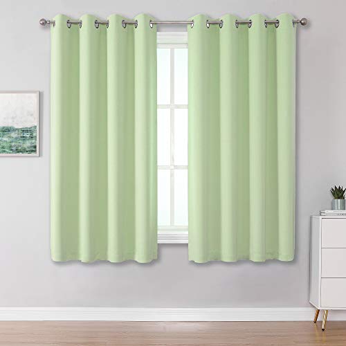 DUALIFE Light Green Blackout Curtain Panels/Drapes for Living Room 45 inch Length Solid Energy Efficient Room Darkening Bedroom Curtains Thermal Insulated Grommet Top 52x45 inch Set of 2 Panels