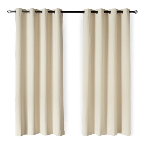 Amazon Basics 100% Blackout Curtains for Living Room & Bedroom, Eyelet Curtains, 2 Panels, 132 x 244 cm, Beige