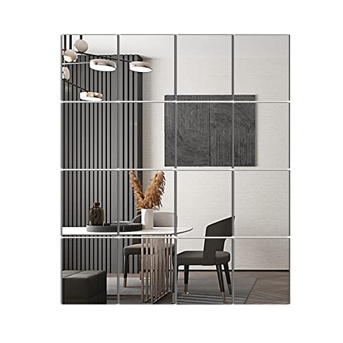 Delma Home Gym Mirror Tiles, 14'' x 12'' Glass Frameless Mirror (16 PCS), Large Wall Mirror for Home Gym,Bedroom,Door,Bathroom