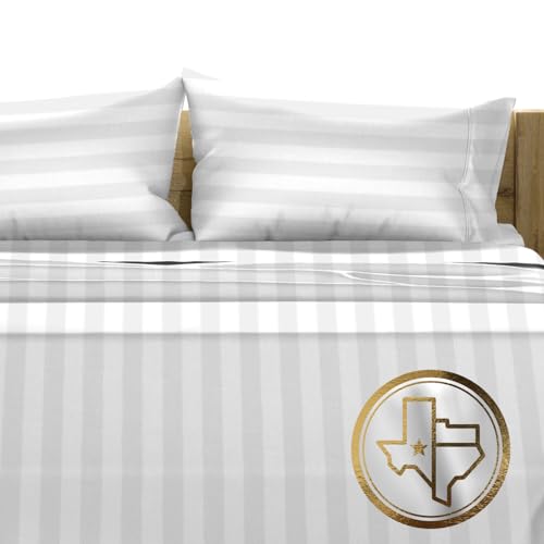 "TEXAS LINEN CO. 100% Egyptian Cotton Sheets California King Size - 1500 Thread Count Damask Sheet Set Egyptian Cotton, 4 PC Luxury Bedsheet (White Stripe), Soft, Cooling, 17"" Deep Pocket Bedsheet Set"