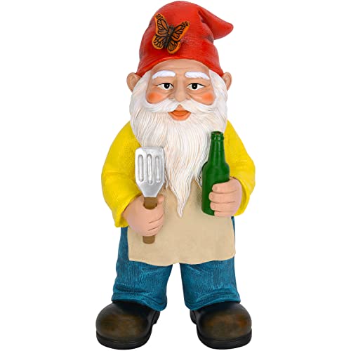 Mood Lab Garden Gnome - BBQ Chef Gnome - 9.45 Inch Tall Statue Lawn Garden Figurine - for Outdoor & House Decor