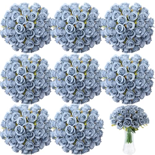 Hoteam 72 Heads Artificial Rose Flowers Bouquet Wedding Gift Flower Arrangement Bouquet with Stem Bridal Bouquet Flower Centerpiece for Tables Valentine, 6 Bouquets (Blue)