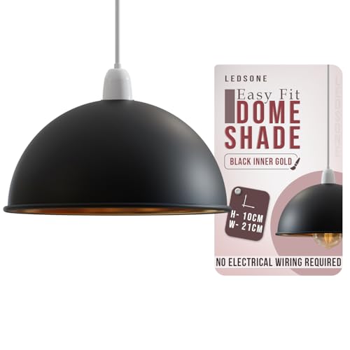 Black Inner Gold Modern Dome Pendant Lamp Shade 21cm Industrial Metal Replacement Ceiling Light Shade Easy Fit for Kitchen, Bedroom, Living Room, Dining Room, Hallway, Restaurant