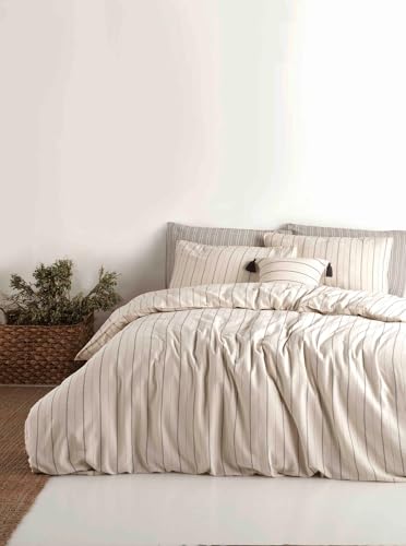 Nuit Des Rêves Ranforce Single XXL Quilt Cover Set, 100% Cotton, 155 x 220 cm Duvet & 80 x 80 cm Pillow Case, White & Black, Soft, Durable, Stylish Bedding for Modern Bedrooms