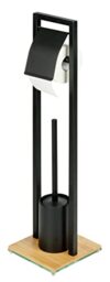 WENKO Bamboo Toilet Brush Holder Stand Steel Black 18 x 72.5 x 18 cm