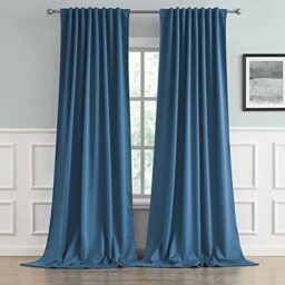 DUALIFE Thermal Insulated Blackout Curtains - Back Pocket Rod Tab Top Curtains Bedroom Blackout Panels for Living Room 52.4 x 98.4 inch, Midnight Blue, 2 Pack