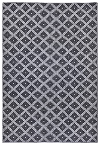NORTHRUGS Indoor and Outdoor Rug Nizza 80 x 150 cm - Reversible Rug Weatherproof Modern Geometric Pattern for Balcony Patio Garden Conservatory Kitchen Living Room Rug Waterproof in Night Silver