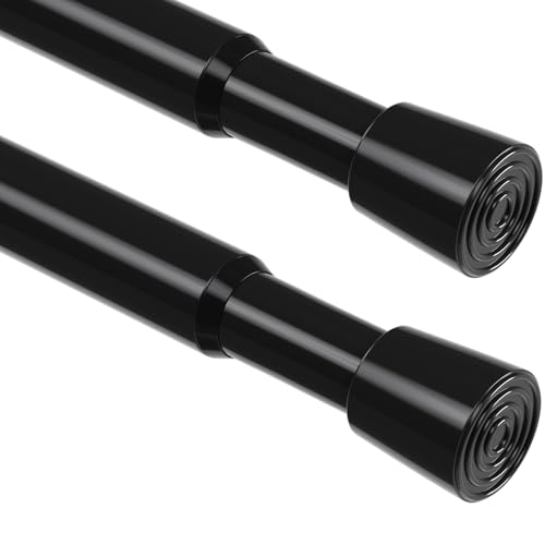2 Pack Spring Tension Rod 18-41 Inches No Drilling Adjustable Black Spring Loaded Curtain Rod Expandable Small Short Tension Curtain Rod for Windows,Kitchen,Doorway