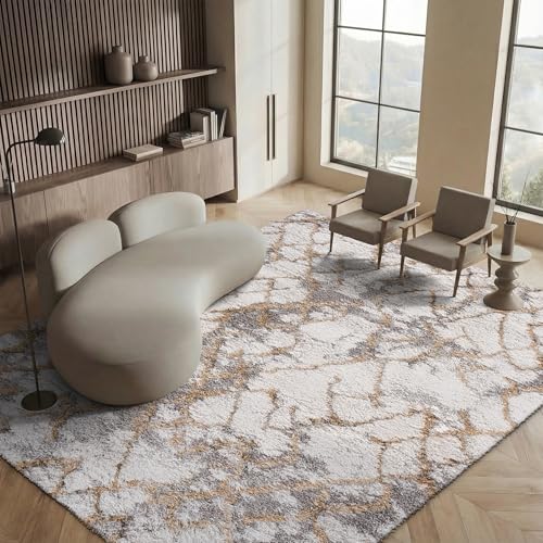 Safavieh Shag Rug for Living Room, Dining Room, Bedroom - Horizon Shag Collection, Short Pile, in Ivory and Gold, 160 X 231 cm