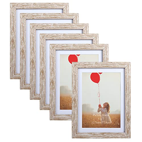 EYMPEU 8x6 Photo Frame with Mat Capable of Holding 8x6 or 7x5 Photos, Set of 6 Photo Frames for Wall or TableTop Rustic Photo Frames