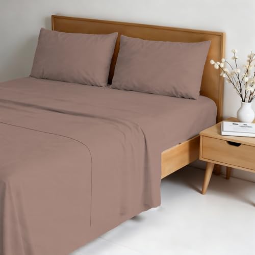 Water Washed Double Bed Bedding Set 4-Piece Set: Fitted Sheet 170 x 200 cm, Flat Sheet 240 x 270 cm, 2 Pillowcases - Dusky Pink