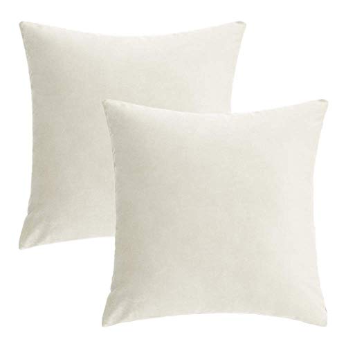 Beige Cream Velvet Throw Pillow Covers Decorative Cozy Cushion Cases Soft Solid Square Home Decor for Couch Car Sofa Bedroom Office 18x18 Inch Set of 2