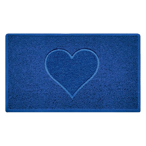 Nicoman Heart Shape Embossed Entrance Door Mat Non Slip Dirt Trapper PVC Spaghetti Mat with Rubber Base, Jet Washable Quick Drying Doormat Indoor or Outdoor - (Medium, Blue, 75 x 44cm)
