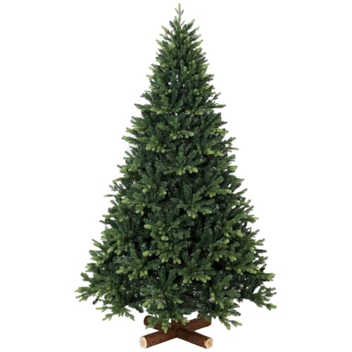 HOMCOM 7ft Artificial Christmas Tree, Solid Fir Wood Stand, Green - Hinged Xmas Tree with 3834 PE & PVC Branch Tips, Auto Open, Home Office Holiday Decoration