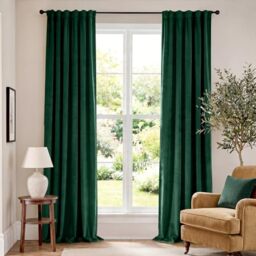Lazzzy Green Velvet Blackout Curtain - 108 Inch Extra Long Thermal Insulated for Bedroom Living Room - Darkening Drapes, Soft Luxury Rod Pocket, 1 Panel Emerald Green