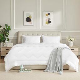 HOMTEC Duvet Insert Cotton Comforter Twin Size White Down Alternative Duvet Insert 100% Cotton Quilted Fluffy Comforter Lightweight All Season 4 Corner Tabs Durable Breathable Noiseless