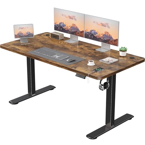 JUMMICO Electric Desk Height Adjustable with USB Charging Port, Height Adjustable Desk, Ergonomic Sit Stand Desks 160 x 70 cm, Brown