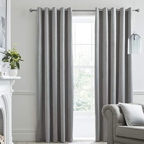 Laurence Llewelyn-Bowen Montrose Blackout, W46 x L54 (117 x 137cm), Velvet Living Room & Bedroom, Thermal/Eyelet Curtains, Suede, Silver/Light Grey