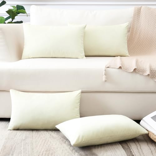 OTOSTAR Set of 4 Decorative Throw Pillow Covers Soft Velvet Solid Lumbar Pillow Cases Luxury Cushion Covers Case for Sofa Car Patio Bedroom Living Room 16x24 Inch, Cream White